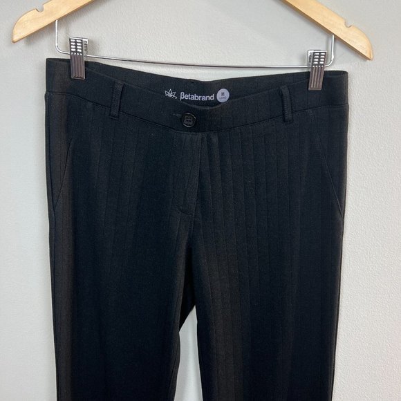 Betabrand Pants M Long Black Ribbed Stretch Straight Leg Pull On Faint Stripe - Picture 2 of 8